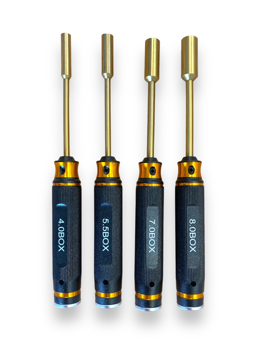 TopRC - Pro Nut Tool Set - Ti-Ni Coated - 4.0 / 5.5 / 7.0 / 8.0 Mm in opbergdoos