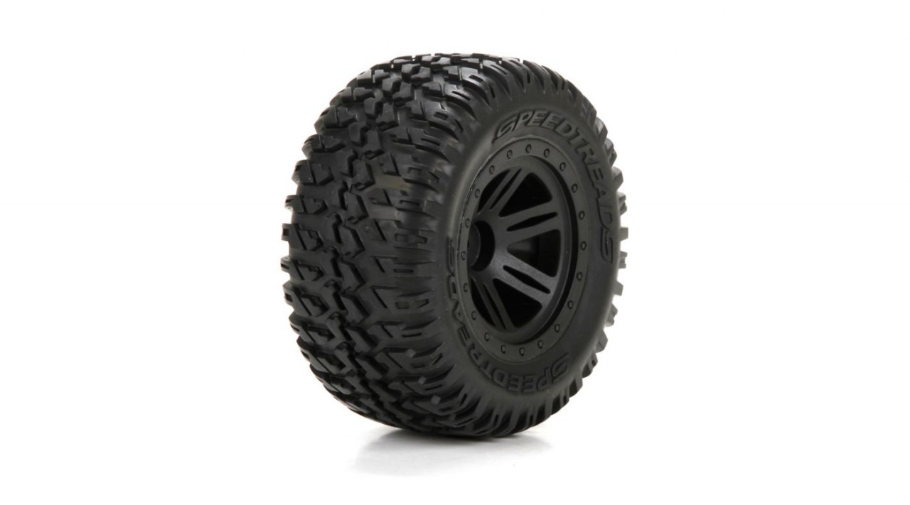 1/10 AMP MT/DB Front/Rear Tire, Black Wheel, Premounted (2) (ECX43012)
