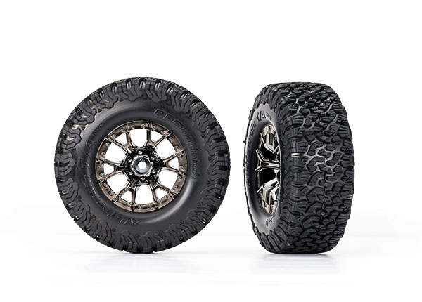 Traxxas - Tires & wheels, assembled, glued (Ford Raptor R black chrome wheels, BFGoodrich All-Terrain T/A KO2 tires, foam inserts) (2) (2WD front) ...