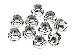 HPI - Serrated flange lock nut m4 (silver/10pcs)