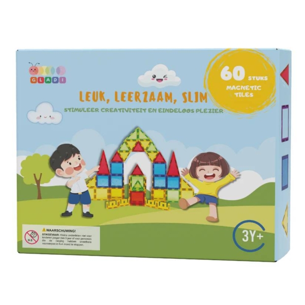Gladi Magnetisch Speelgoed - Magnetic Tiles - 60 stuks