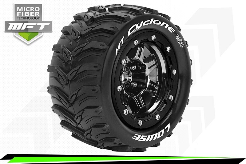 Louise MT-Cyclone MFT banden op black chrome velgen - 1/2 offset - Traxxas Maxx