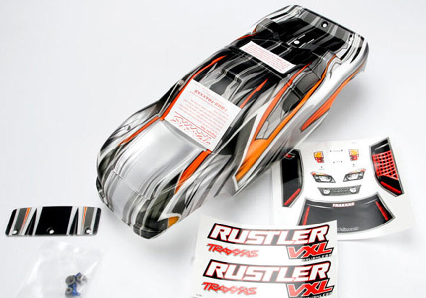 Body, rustler vxl, prographix (replacement for the painted body. graphics are printed, requires paint & final color application)/window, lights dec...