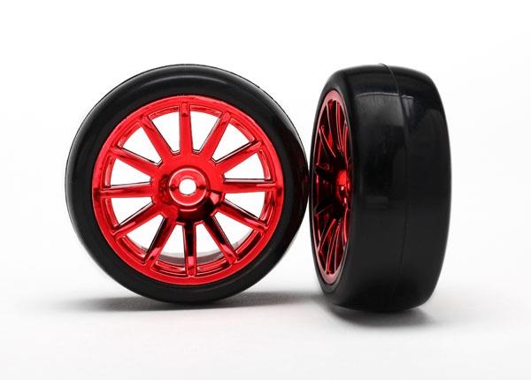 Traxxas - 12-Sp Red Wheels, Slick Tires Tires & Wh, TRX-7573X (TRX-7573X)