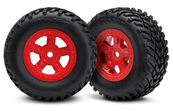 Traxxas - Tires and wheels, ass, glued (SCT Red wheels, SCT off-road (TRX-7674R)