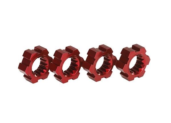 Traxxas - Wheel hubs, hex (2)/ hex clips aluminum (red-anodized) (4) (TRX-7756R)