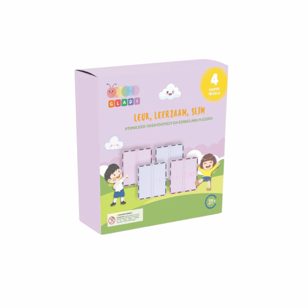 Gladi Magnetisch Speelgoed - Uitbreidingsset - Magnetic Tiles - 4 grote tegels