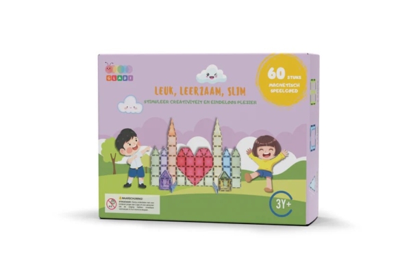 Gladi Magnetisch Speelgoed - Pastel - Magnetic Tiles - 60 stuks