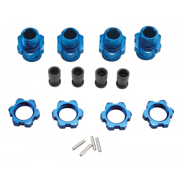 Traxxas - Wheel hubs, splined, 17mm, short (4)/ wheel nuts, splined, 17mm (4) (blue-anodized) (TRX-6856X)