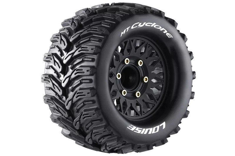 Louise 1/10 MT-CYCLONE Soft banden op Velgen Zwart - Hex 12-14-17mm