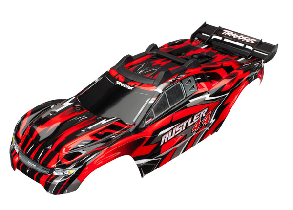 Traxxas - Body, Rustler 4X4, red/ window, grill, lights decal sheet (TRX-6718)