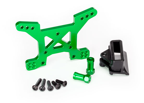 Shock tower, front, 7075-T6 aluminum (green-anodized) (1)/ body mount bracket (1) (TRX-6739G)