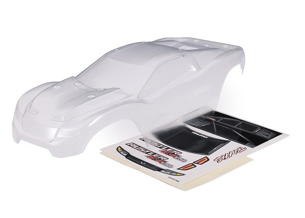 Traxxas - Body, Rustler 4X4 (clear, requires painting)/ window, grille, lights decal sheet (TRX-6740)