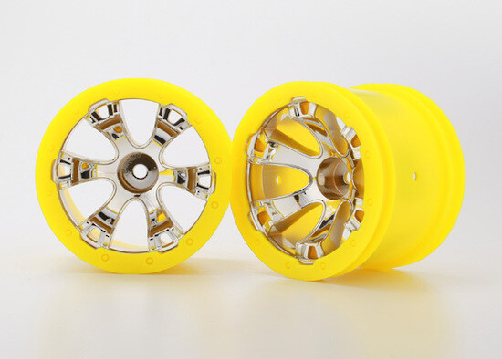Wheels, geode 2.2" (chrome, yellow beadlock style) (12mm hex) (2)