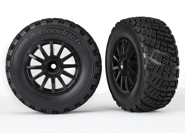 Tires & wheels, assembled, glued (black wheels, gravel pattern tires, foam inserts) (2) (TRX-7473T)