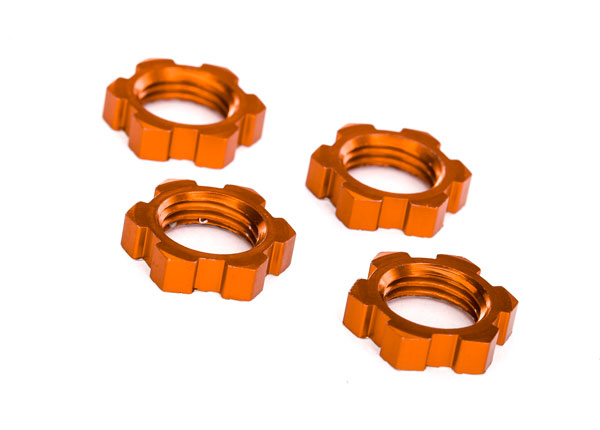 Wheel nuts, splined, 17mm, serrated (orange-anodized) (4)