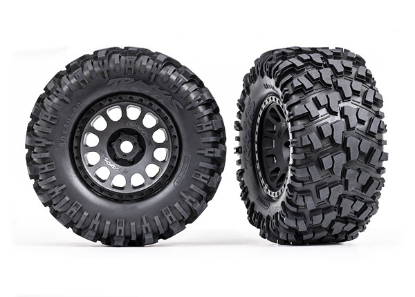 Traxxas - Tires & wheels, assembled, glued (XRT Race black wheels, Maxx AT tires, foam inserts) (left & right) (TRX-7875)