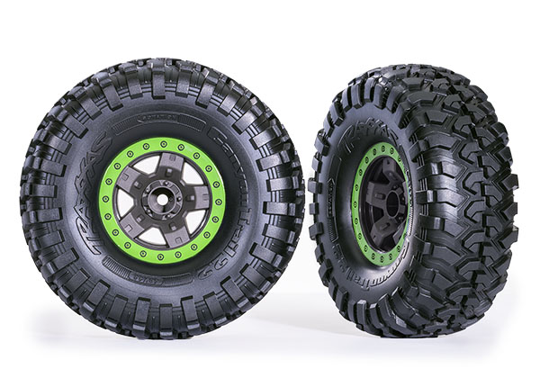 Traxxas - Tires & wheels, assembled, glued (TRX-4 Sport 2.2" gray, green beadlock style wheels, Canyon Trail 5.3x2.2" tires)