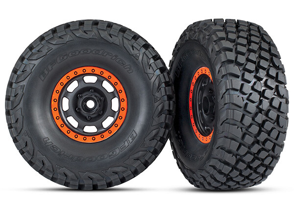 Tires and wheels, assembled, glued (Desert Racer wheels) (Black/Orange) (2) (TRX-8472)