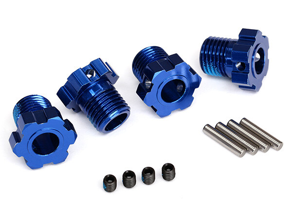 Traxxas - Wheel hubs, splined, 17mm (blue-anodized) (4)/ 4x5 GS (4), 3x14mm pin (4) (TRX-8654)