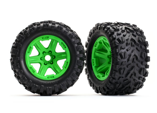 Tires & wheels, assembled, glued (green wheels, Talon EXT tires, foam inserts) (2) (17mm splined) (TSM rated)
