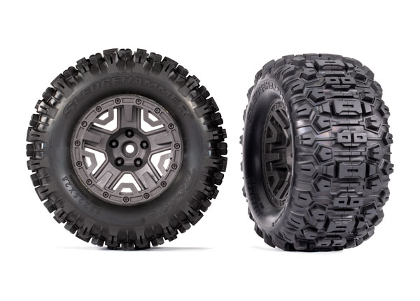 Traxxas - Tires & wheels, assembled, glued (charcoal gray 2.8" wheels, Sledgehammer tires, foam inserts) (2) (TRX-9072-GRAY)