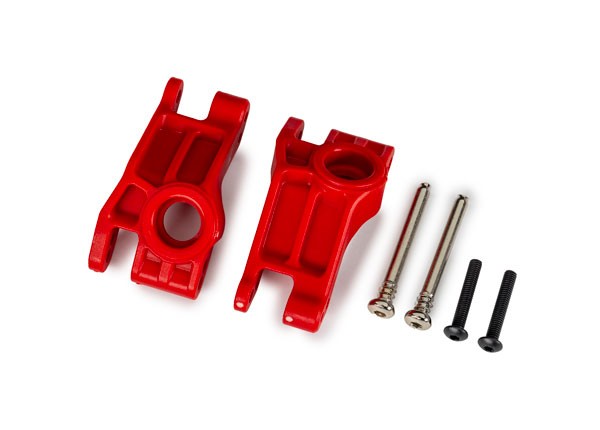 Traxxas - Carriers, stub axle, rear, extreme heavy duty, red (left & right)/ 3x31mm hinge pins (2)/ 3x18mm BCS (2) (TRX-9150-RED)