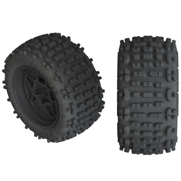 Arrma - 1/10 dBoots Backflip LP Front/Rear 3.8 Pre-Mounted Tires, 17mm Hex, Black (2): 4S (AR550050)