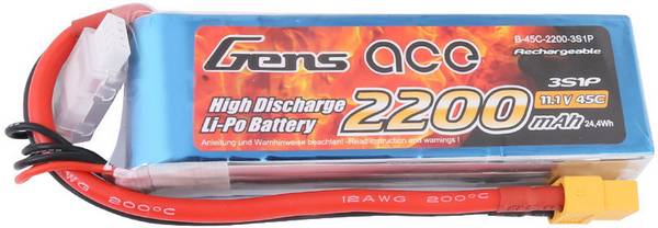 GensAce Lipo 11,1volt 45C 2200mah met XT60 stekker
