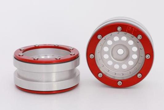 Metsafil Beadlock Wheels PT-Bullet Zilver / Rood 1.9 (2st)