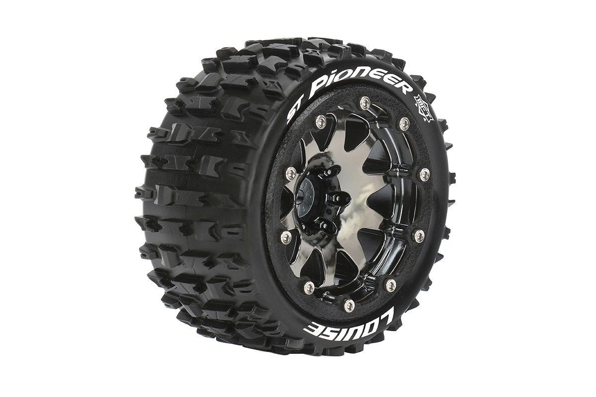 Louise ST-PIONEER - MFT 1/10 banden op 2.8" bead-lock velgen Black/Chrome - 1/2 Offset - Hex 12mm