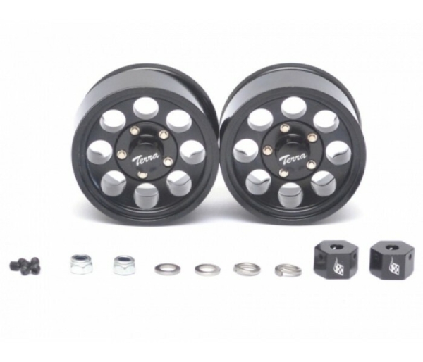 Boom Racing Terra 1.55 Classic 8-Hole Aluminium Beadlock Wheels w/3mm Wideners (2), Black
