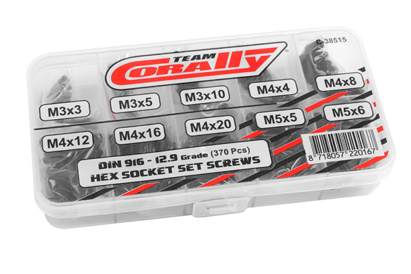 Team Corally - Socket Head Hex schroeven set M3-M4-M5 - Zwart (370 pcs)