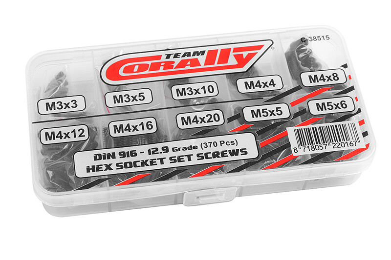 Team Corally - Socket Head Hex schroeven set M3-M4-M5 - Zwart (370 pcs)