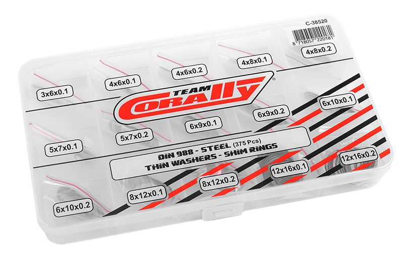 Team Corally - Shim Ring Set - Staal - 375 pcs