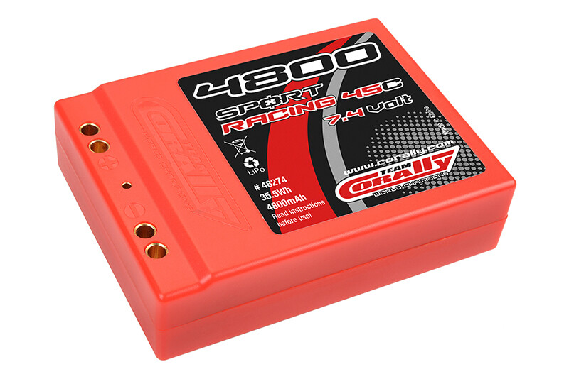 Team Corally Car Lipo 45c 7,4 volt 4800mah met 4mm Gold connectors - Square