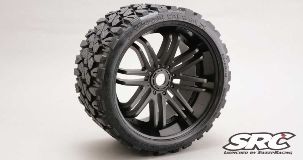 Sweep Racing Terrain Crusher Belted wielen - 1/4 Offset - 17mm - Zwart