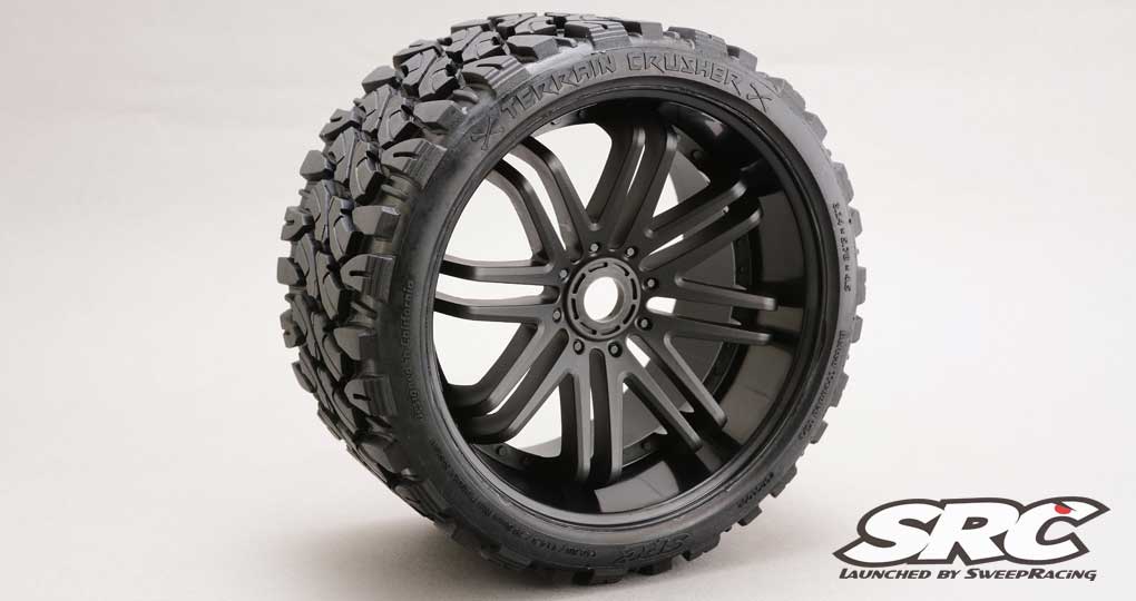 Sweep Racing Terrain Crusher Belted wielen - 1/4 Offset - 17mm - Zwart