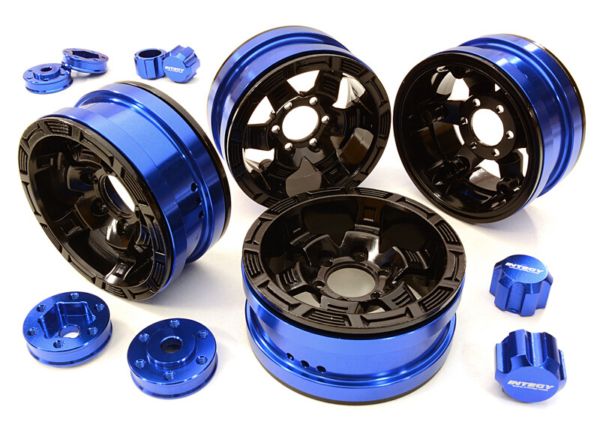 Billet Machined 1.9 6-Spoke Alloy Wheels w/ 6-Bolt S-Adapters (4pcs) - Blauw/Zwart