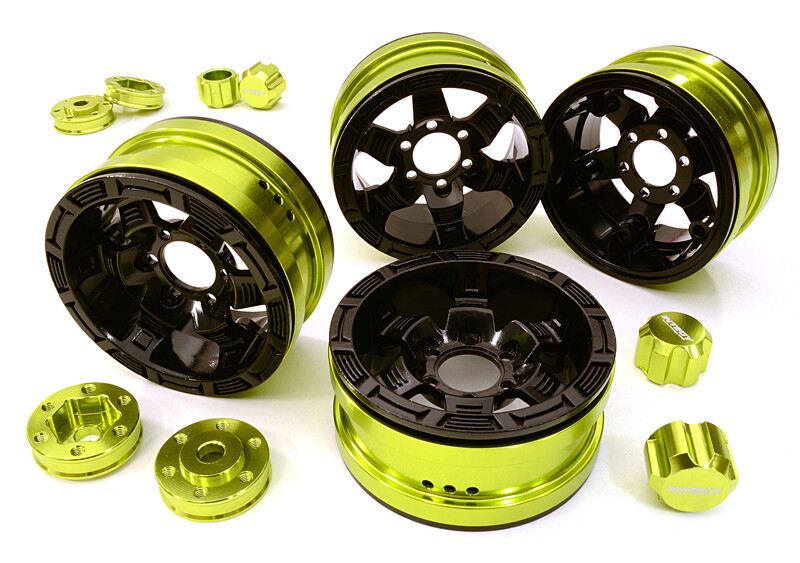 Billet Machined 1.9 6-Spoke Alloy Wheels w/ 6-Bolt S-Adapters (4pcs) - Groen/Zwart