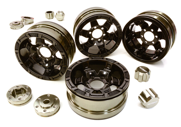 Billet Machined 1.9 6-Spoke Alloy Wheels w/ 6-Bolt S-Adapters (4pcs) - Grijs/Zwart