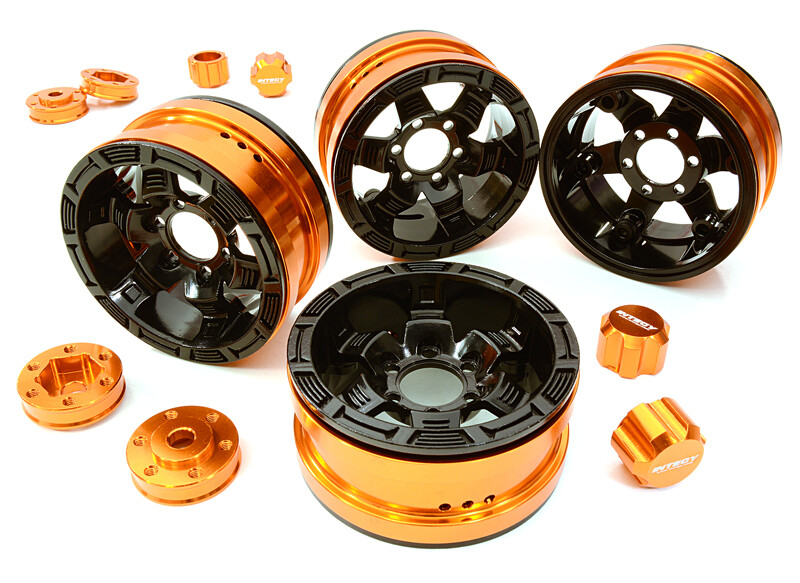 Billet Machined 1.9 6-Spoke Alloy Wheels w/ 6-Bolt S-Adapters (4pcs) - Oranje/Zwart