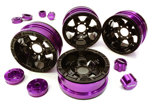 Billet Machined 1.9 6-Spoke Alloy Wheels w/ 6-Bolt S-Adapters (4pcs) - Paars/Zwart