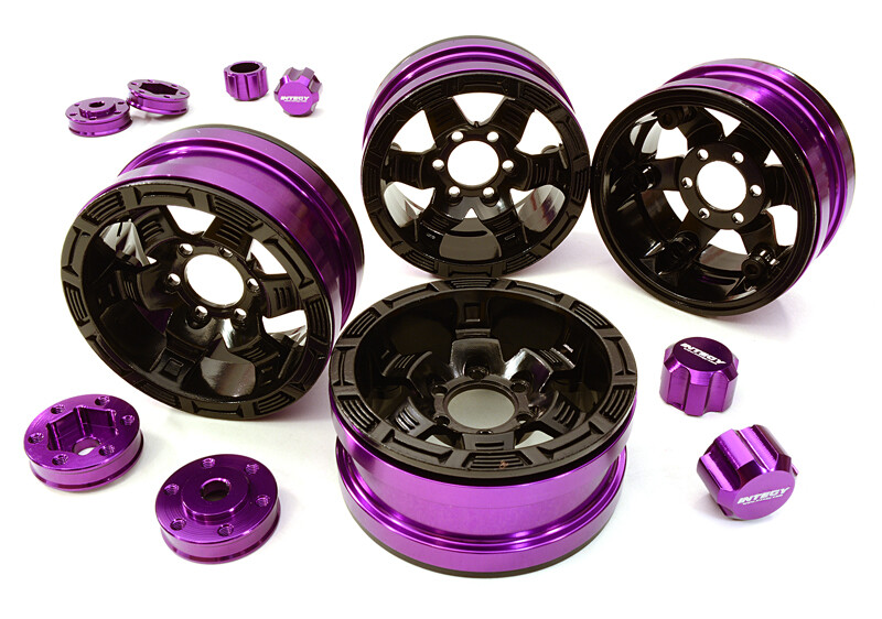 Billet Machined 1.9 6-Spoke Alloy Wheels w/ 6-Bolt S-Adapters (4pcs) - Paars/Zwart