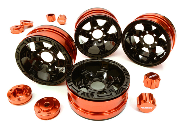 Billet Machined 1.9 6-Spoke Alloy Wheels w/ 6-Bolt S-Adapters (4pcs) - Rood/Zwart