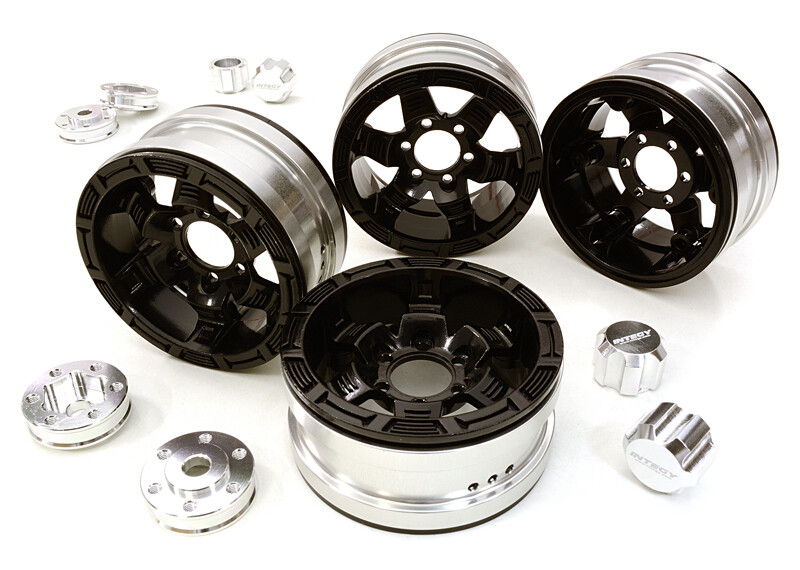 Billet Machined 1.9 6-Spoke Alloy Wheels w/ 6-Bolt S-Adapters (4pcs) - Zilver/Zwart