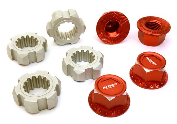 Integy Billet Machined 24mm Wheel Adapters & 17mm Wheel Nuts, Red - Traxxas X-Maxx