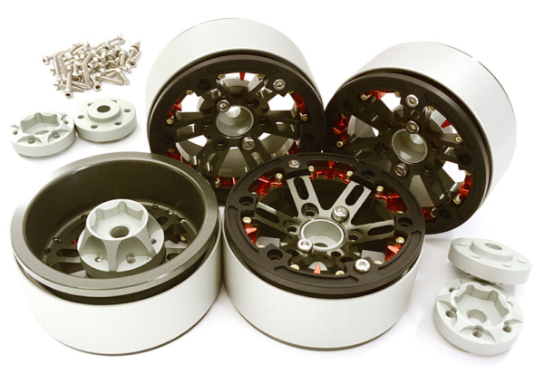 Billet Machined 1.9 D6 Spoke Wheels w/ 0 & +3 Adapters, Gun Metal/Black - Traxxas TRX-4
