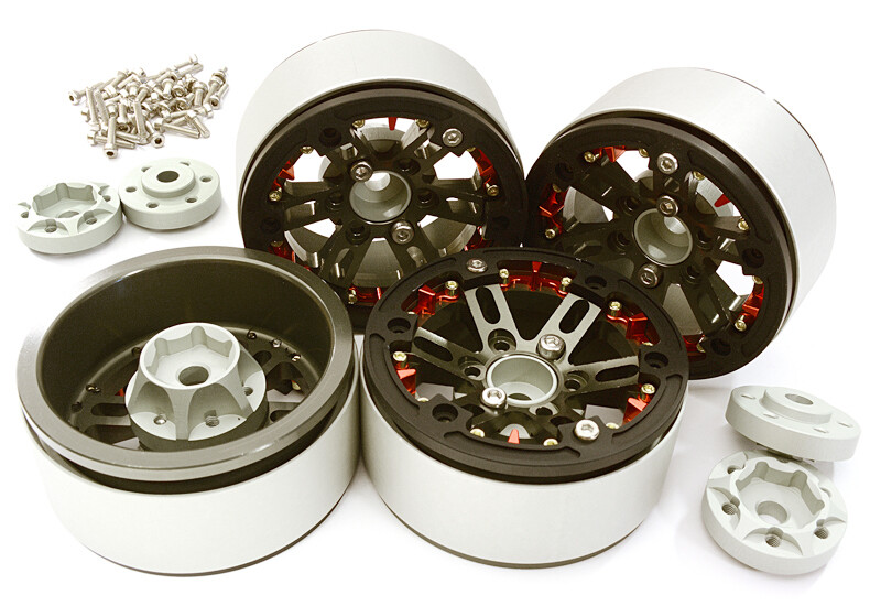 Billet Machined 1.9 D6 Spoke Wheels w/ 0 & +3 Adapters, Gun Metal/Black - Traxxas TRX-4