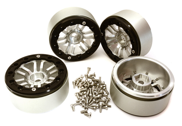 Billet Machined 1.9 12 Spoke Wheels, Black/Silver - Traxxas TRX-4
